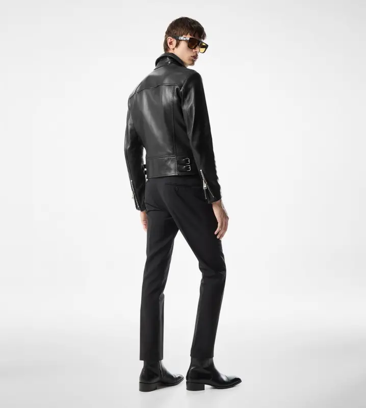 GRAIN LEATHER ASYMMETRIC BIKER BLACK online